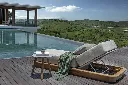 Acri - sunlounger - teak - rope beige uni - incl cushion sunbrella lopi sand with Ronda sidetable - teak, top ceram palladium grey 12mm - d45 (2)_medium.webp
