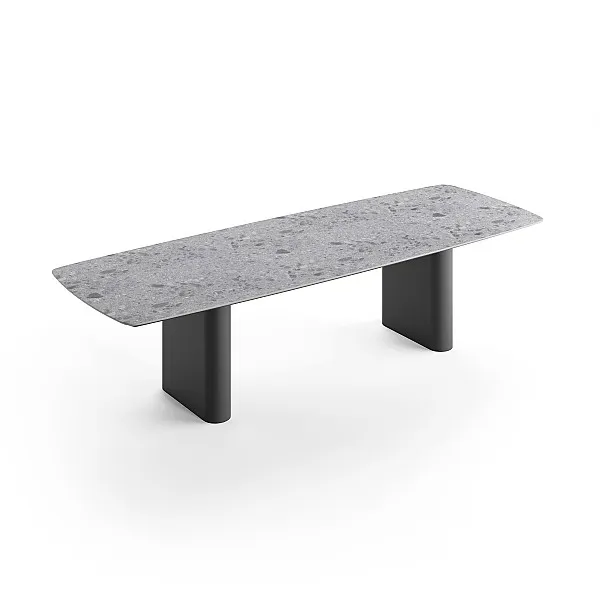 Amorelli - 08-000557 - dining table 300cm - alu charcoal mat, ceram terrazo grey - boatshape_medium.webp