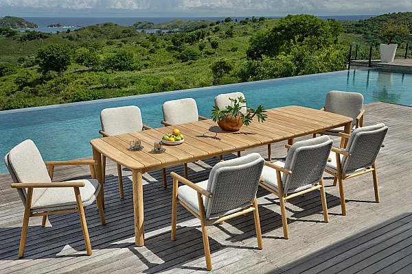Benoa - dining table - teak - 240x100cm with Benoa - armchair - teak - rope linnen - incl cushion with backrest sunproof fontelina beige (3)_medium.webp