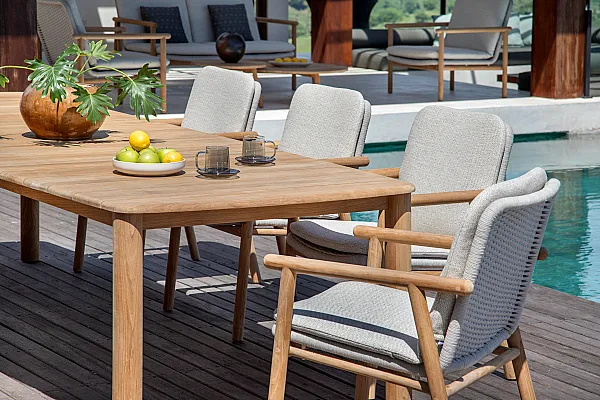 Benoa - dining table - teak - 240x100cm with Benoa - armchair - teak - rope linnen - incl cushion with backrest sunproof fontelina beige_medium.webp