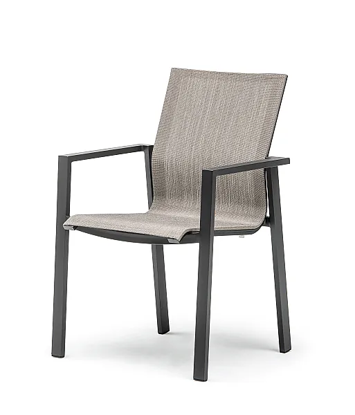[TU02922] Beja Fauteuil de repas - Alu Charc/Texs Fr Taupe | Jati Kebon